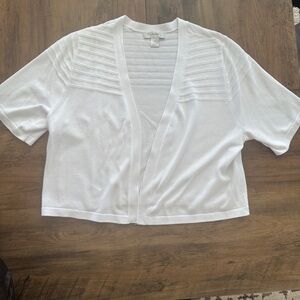 CJ Banks White Ribbed Knit Short Sleeve Cardigan